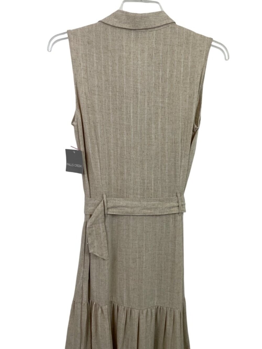 Falls Creek Sleeveless Beige Button-Front Midi Dress w/Belt Size Womens MED - Picture 6 of 11